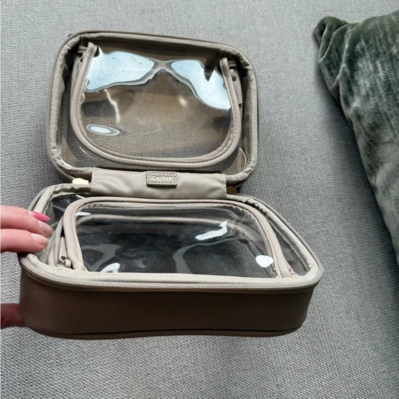 Calpak Beige Clear Cosmetic Case with Gold Hardware and Top Handle - Picture 8 of 13